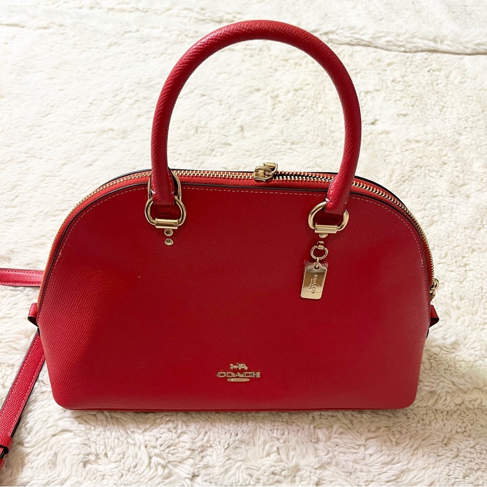 coach katy satchel red purse bag crossbody new - Picture 2 of 8